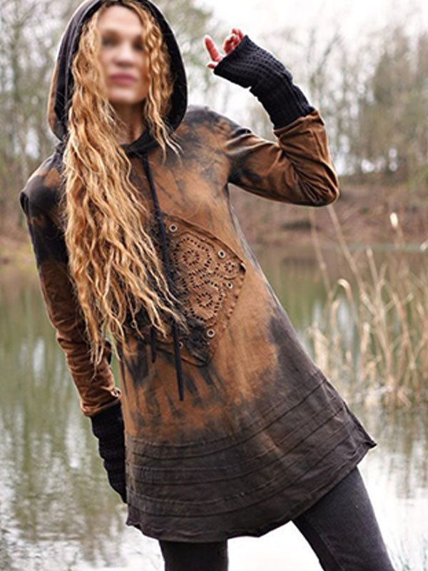 Retro gemischter gefärbter Spitzenstich-Kapuzenpullover der Frauen