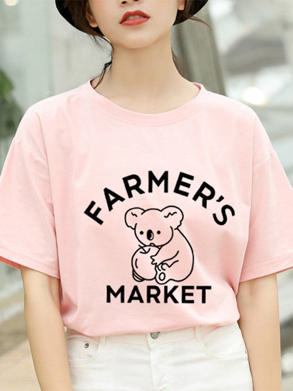 Lässige lose gedruckte Buchstaben-Koala-T-Shirt der Frauen
