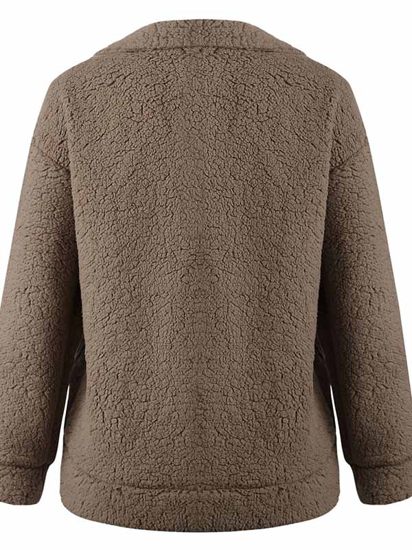 Bolsillo de otoño invierno con cremallera de manga larga chaqueta de felpa