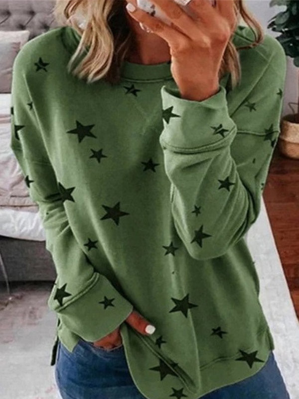Sudadera con cuello redondo estampado Star Fashion para mujer