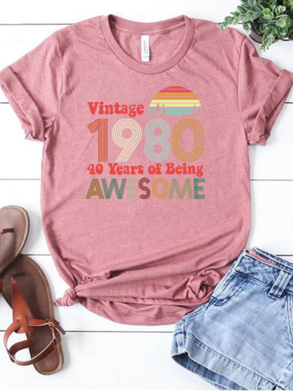 Damen T-Shirt mit Druck Vintage 1980 Awesome