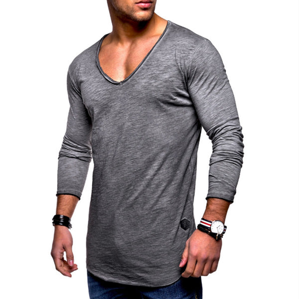 Retro Langarm-T-Shirt mit V-Ausschnitt für Herren