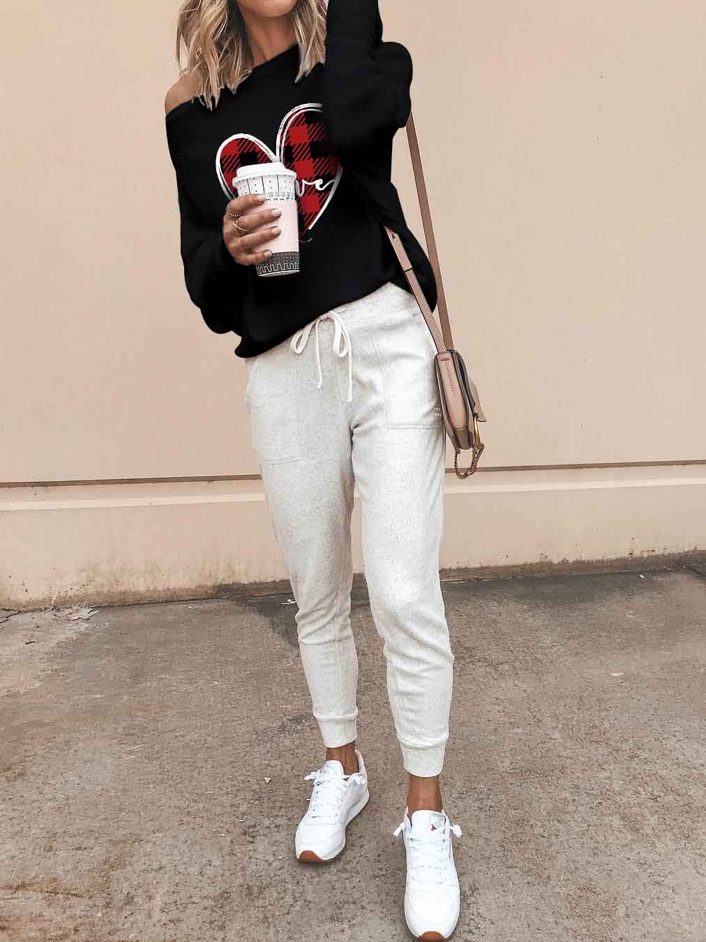 Valentine love heart plaid, suéter de peinado estampado