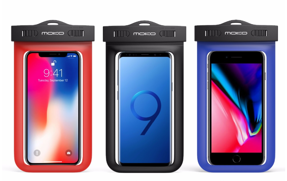 Fingerprint release arm with waterproof cell phone pocket