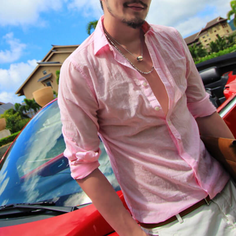 Stilvolles natürliches Langarm-Leinenhemd für Herren