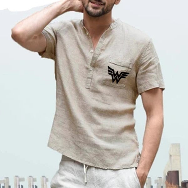 Lässiges Vintage-bedrucktes kurzärmeliges Leinen-T-Shirt für Herren