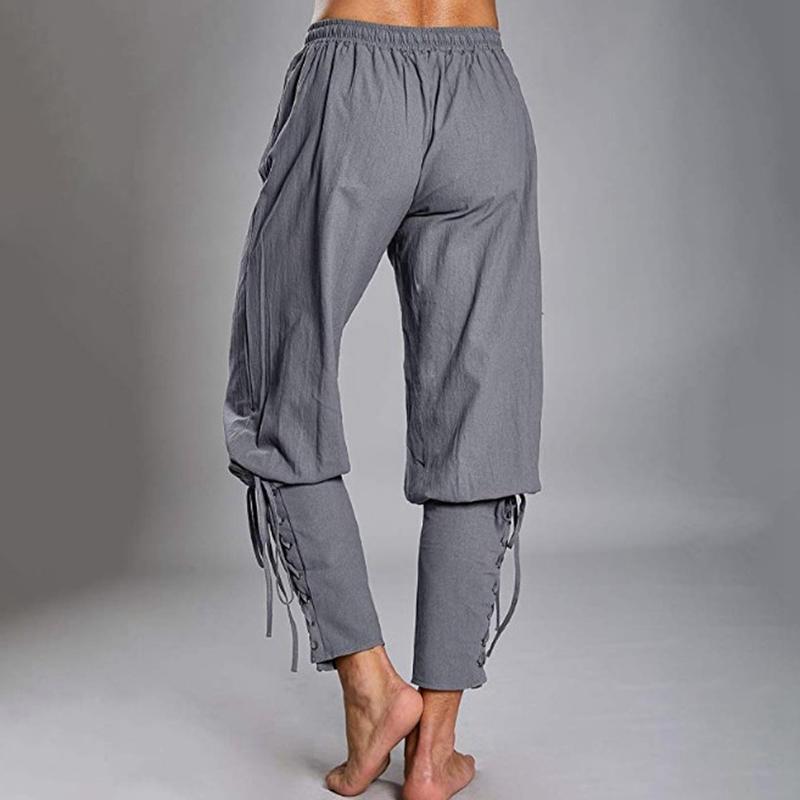 Hippie de verano para hombre Casual Super Soft Rope Cintura elástica Cintura Ligero Pantalones de lino