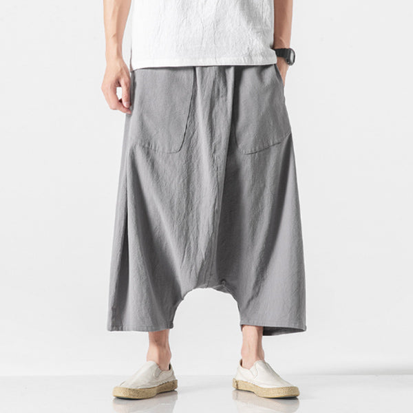 Herrenhose aus Baumwolle und Leinen mit weitem Bein