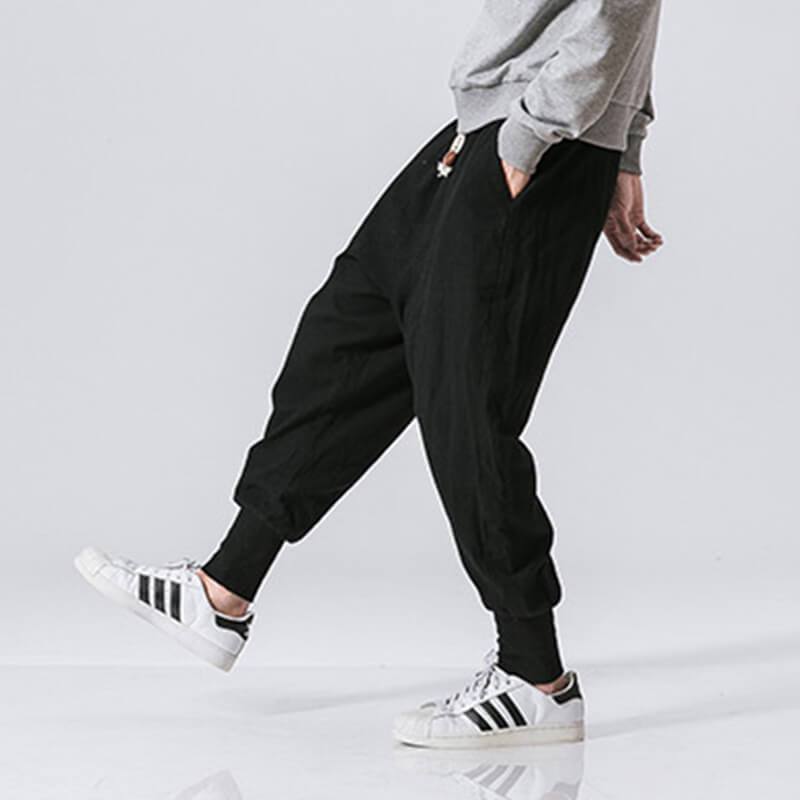Pantalones japoneses transpirables para hombres hechos de lino holgado estilo callejero