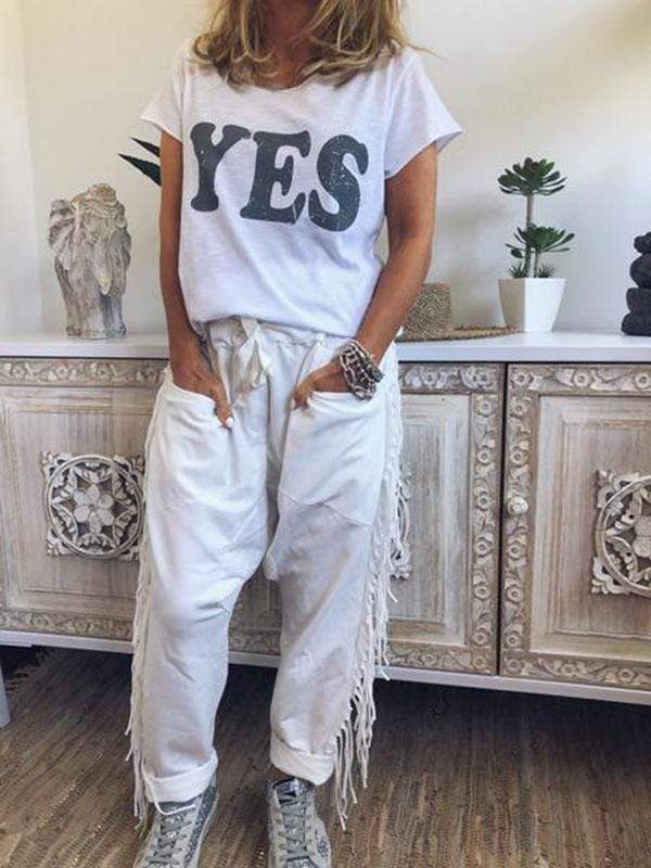 Pantalones de bolsillo de talla grande con flecos