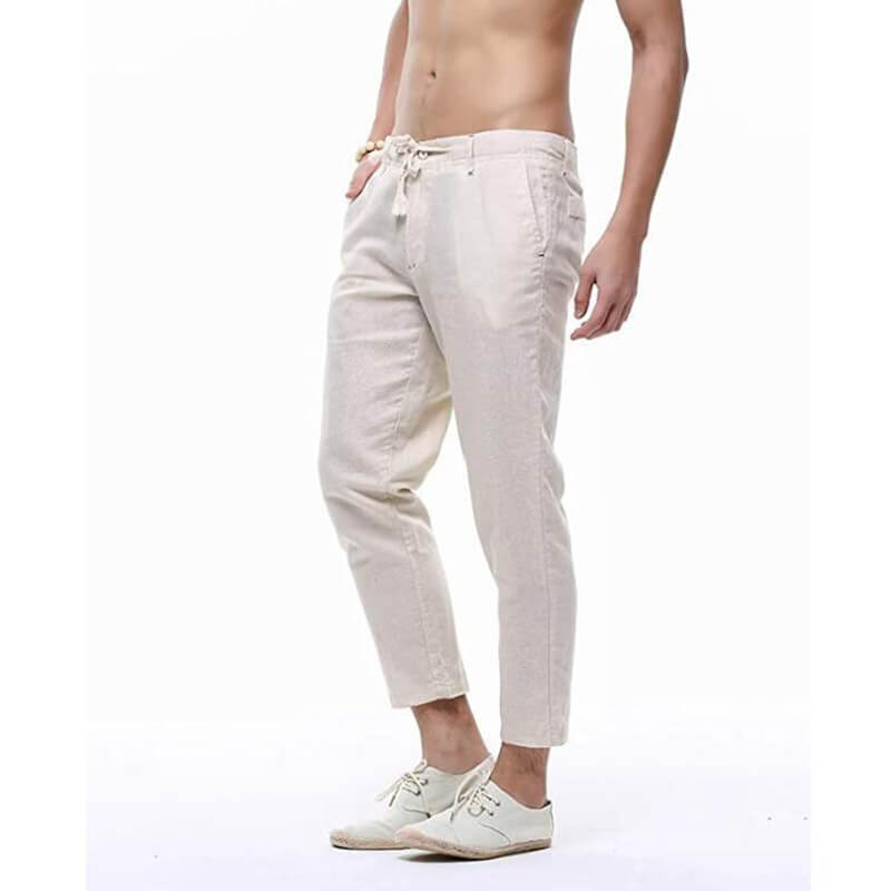 Piernas finas y ligeras de verano para hombres, pantalones de algodón de lino transpirables