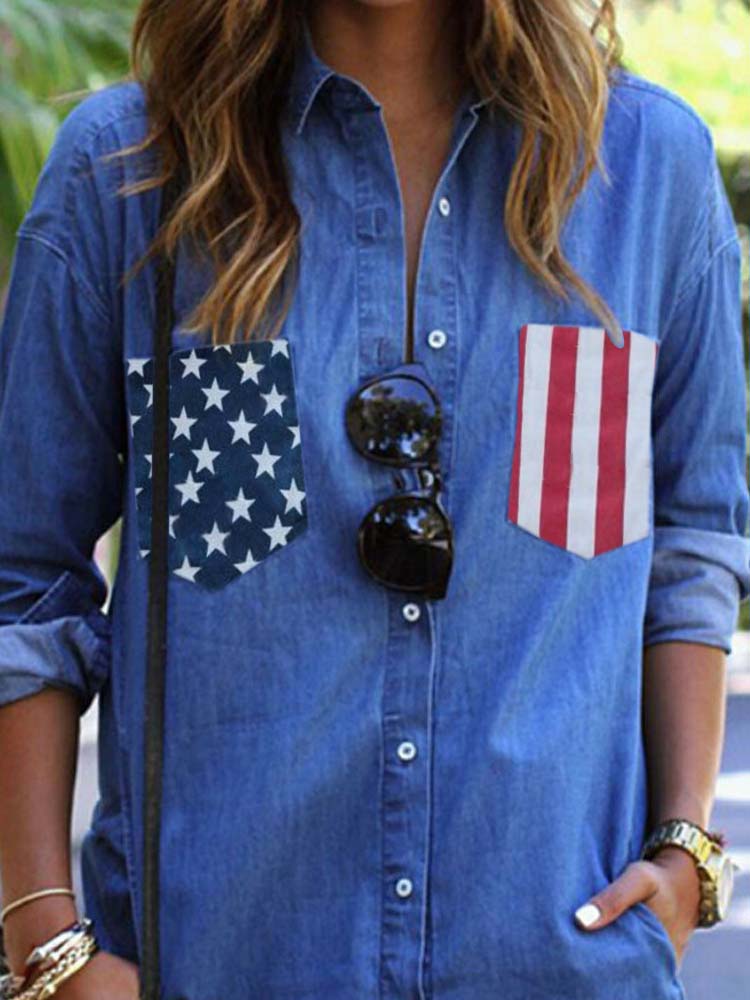 America Flag Pocket Denim Shirt