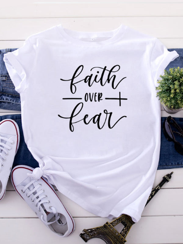 Camiseta cómoda de algodón Faith About Anxiety para mujer con manga corta
