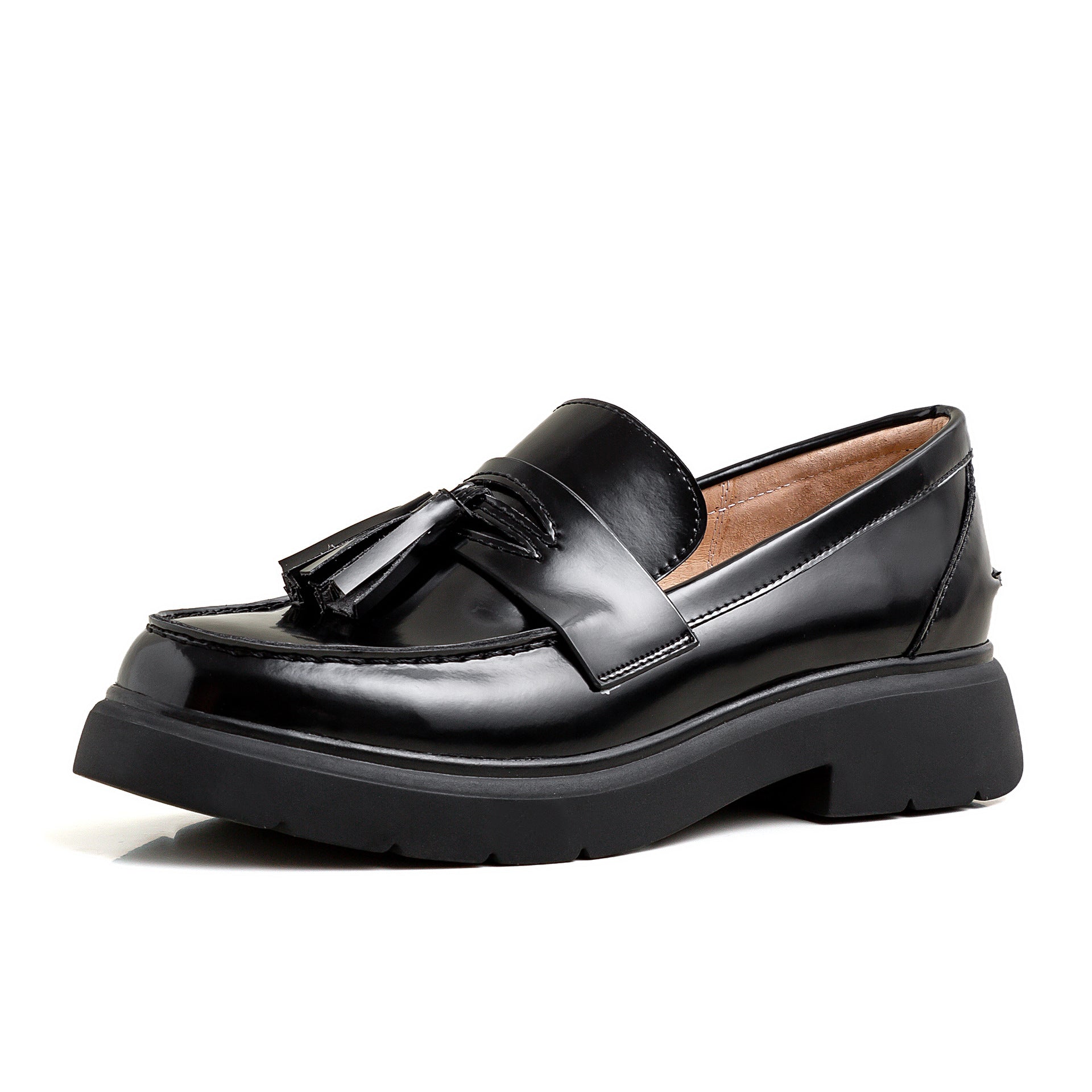 Tassel Loafer Leather Shoes In Black