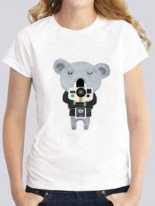 Damen Koala Print Rundhalsausschnitt T-Shirt