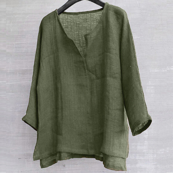 Camisa de lino ligera y cómoda para hombre con escote en V