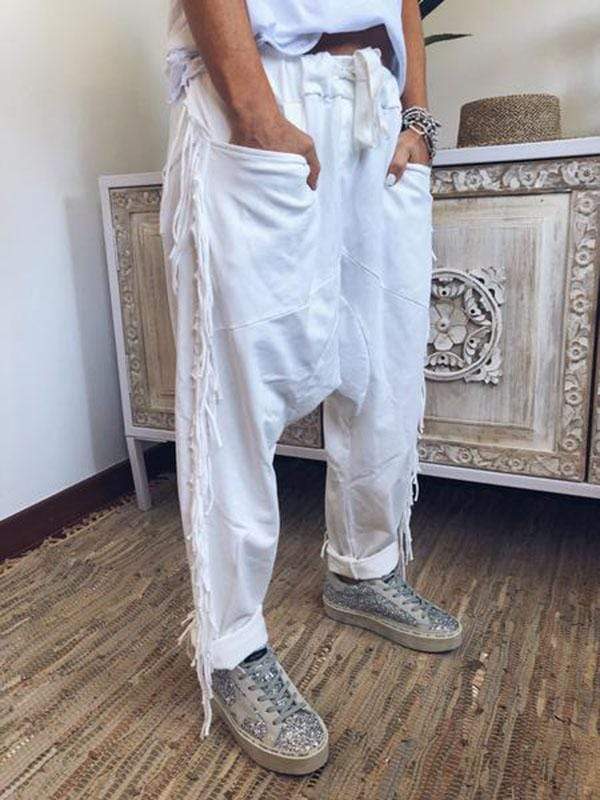 Pantalones de bolsillo de talla grande con flecos
