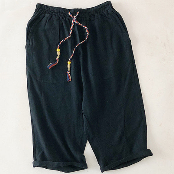 Pantalones cortos de lino cómodos y transpirables de estilo nacional.