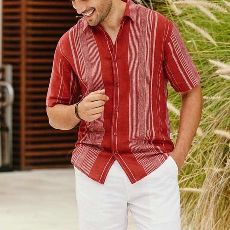 Herren Casual Summer Lightweight Cool Atmungsaktives Kurzarm-Baumwoll-Leinenhemd