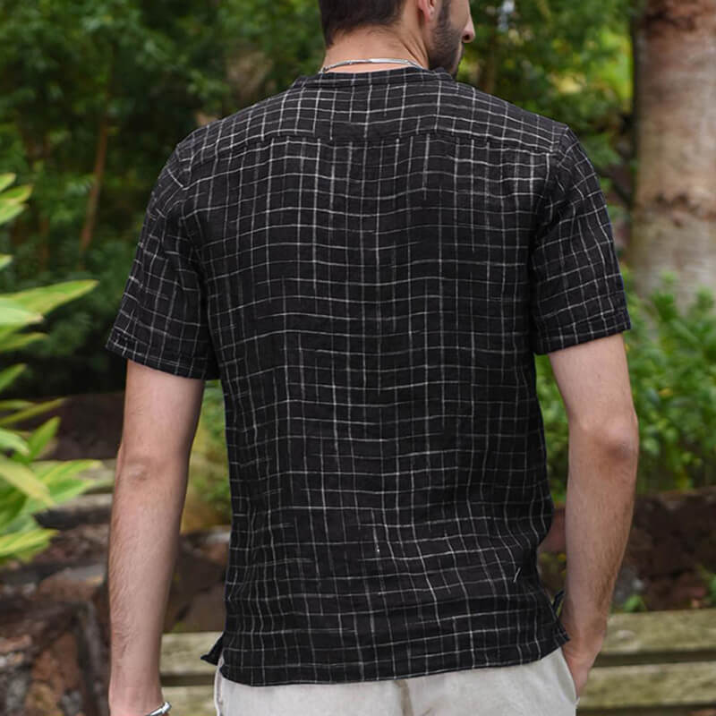 Camisa casual básica de verano para hombre con lona de algodón a cuadros