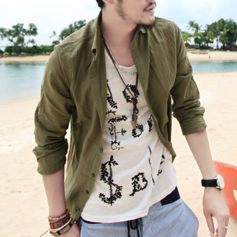 Stilvolles natürliches Langarm-Leinenhemd für Herren