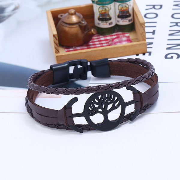Pulsera vintage de cuero con doble hebilla para hombre