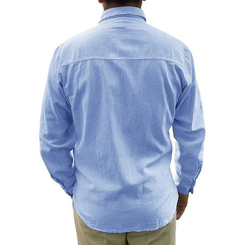 einfarbiges Langarm-Leinenhemd für Herren