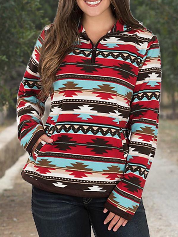 Damenmode Geometric Print Pocket Plüsch Sweatshirt