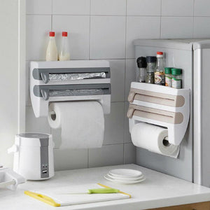 Nueva cocina cortador de película de aluminio soporte de toalla de papel dispensador de rodillos de montaje en pared