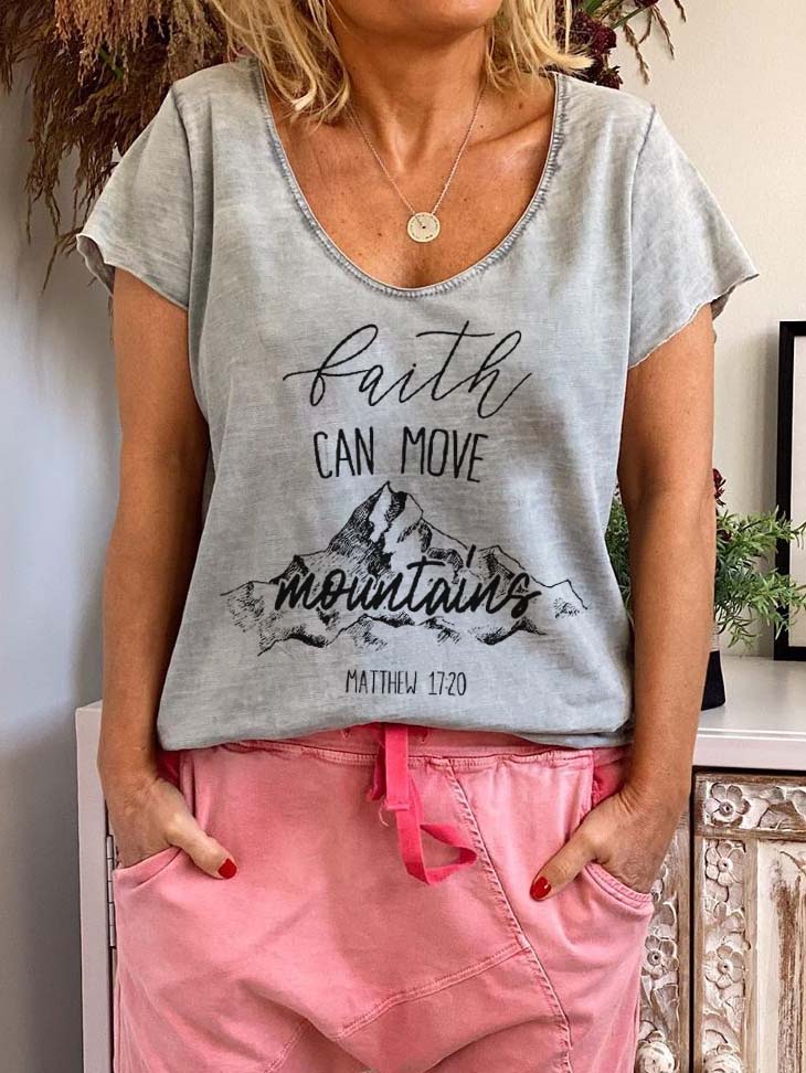 Glaube kann Berge versetzen Matthäus 17:20 Bedrucktes lässiges T-Shirt