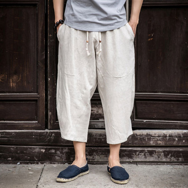 Pantalones sueltos de algodón y lino.