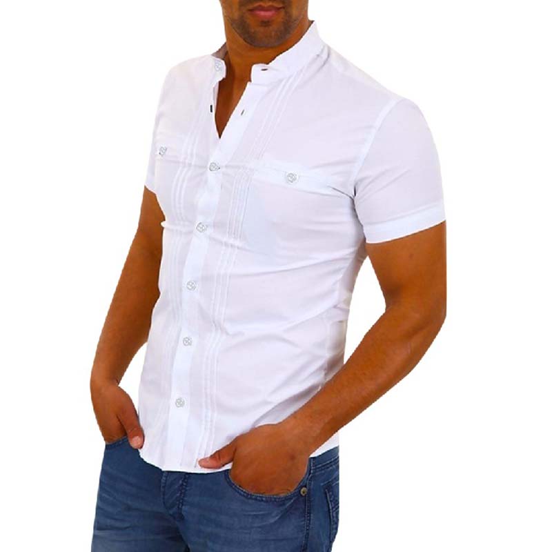 Camiseta cómoda casual delgada para hombres con mangas cortas de algodón y poliéster