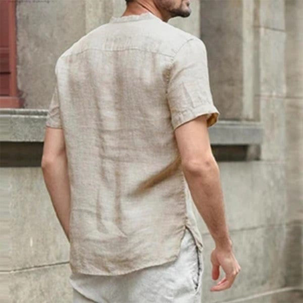 Lässiges Vintage-bedrucktes kurzärmeliges Leinen-T-Shirt für Herren