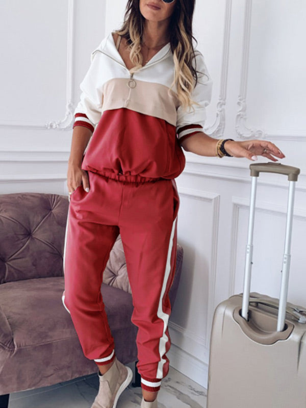 Frauen Hooded Colorblock Fashion Sportanzug