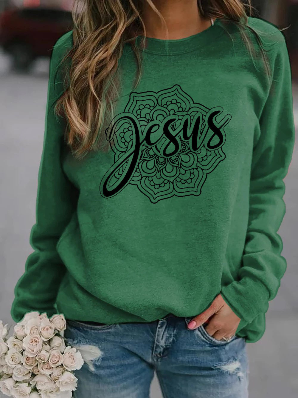 Jesus Mandala Print Langarm Pullover