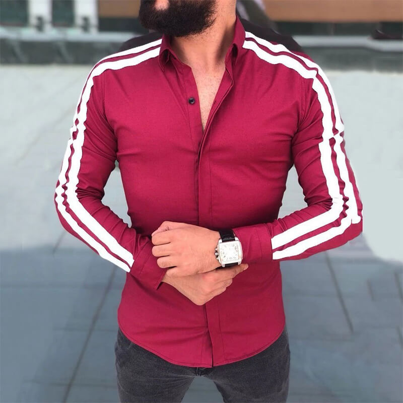 Camisa de algodón cómoda de manga larga a rayas clásica para hombres