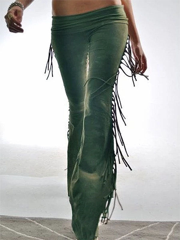 Damen Vintage Fransen Flare Casual Pants