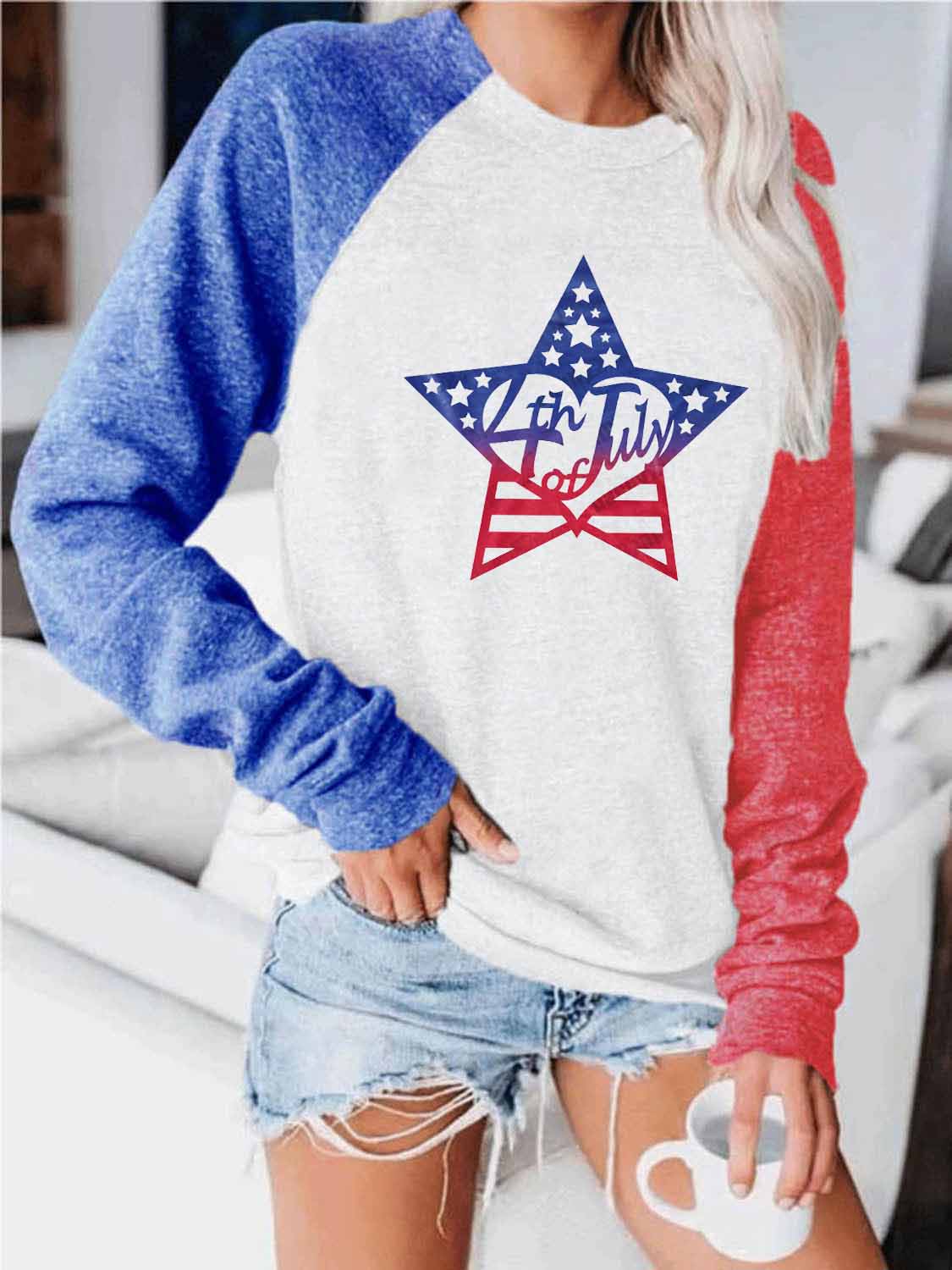 Damen 4. Juli Star Print Kontrast Top