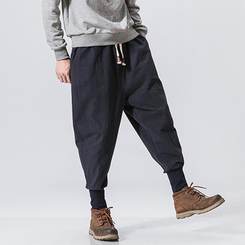 Pantalones japoneses transpirables para hombres hechos de lino holgado estilo callejero