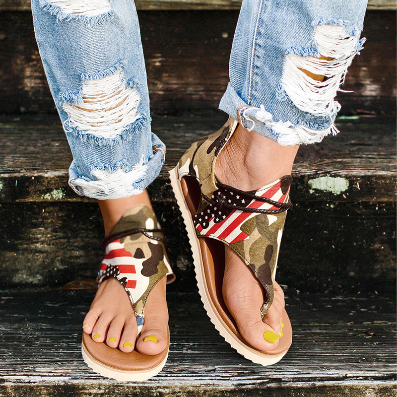 Damen Summer Beach Camouflage Casual Tangasandalen
