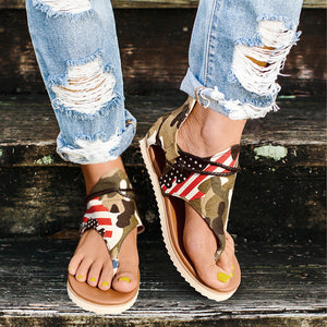 Damen Summer Beach Camouflage Casual Tangasandalen