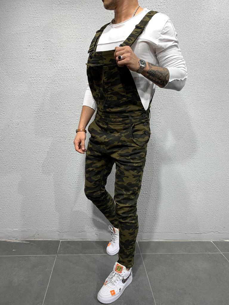 Wish Amazon moda hombre tirantes mamelucos de mezclilla pantalones de mezclilla rasgados comercio exterior monos populares