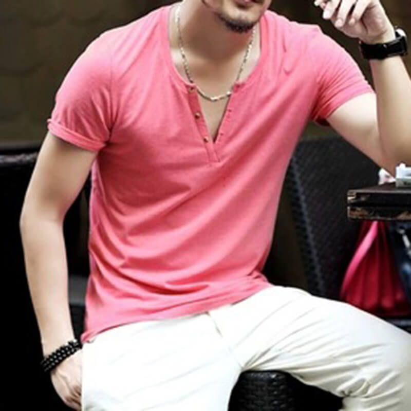 Men&#39;s Summer Cool Comfy Henley Collar Slim Short Sleeve Cotton T-Shirts