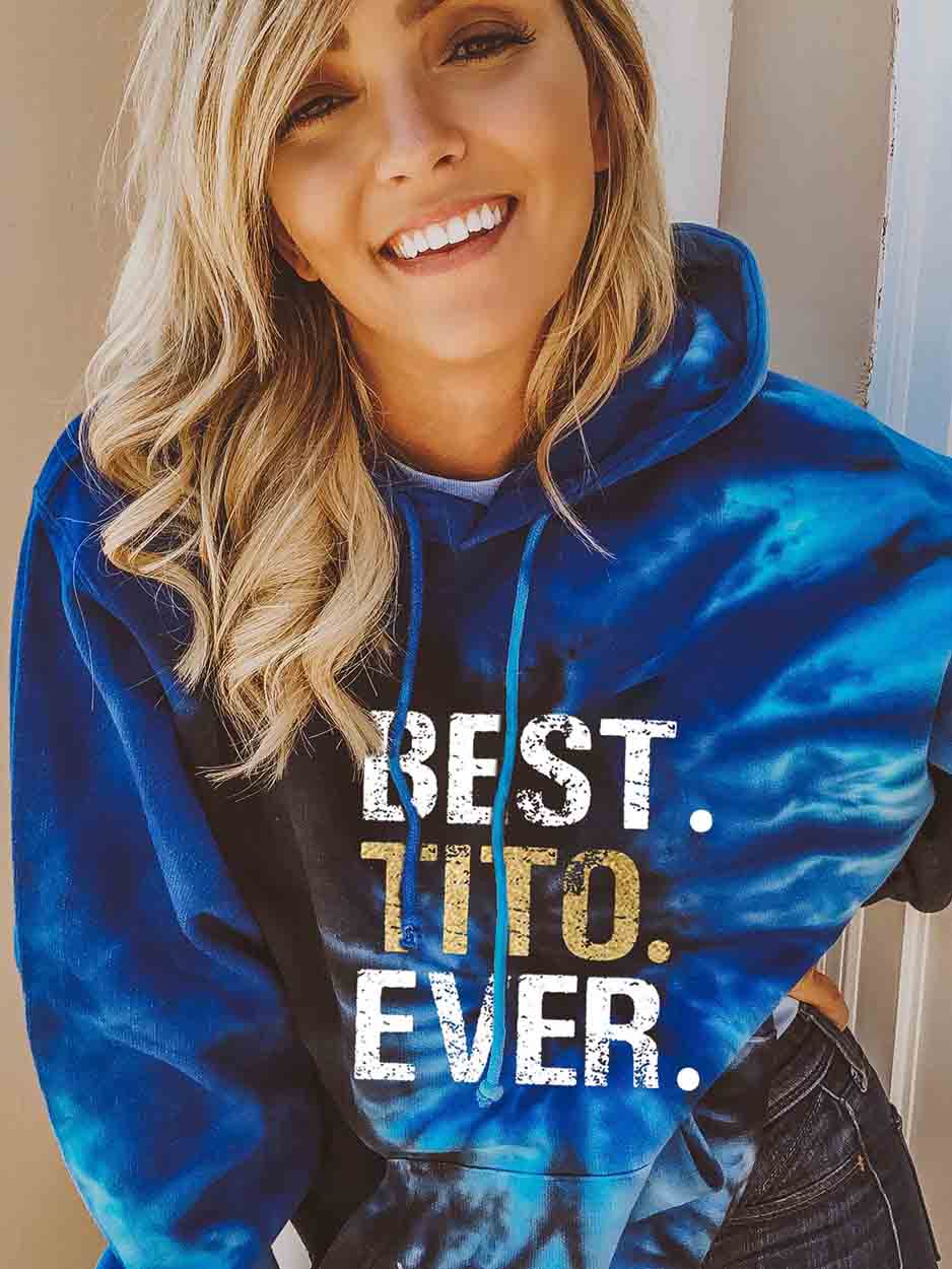 Damen BEST TITO EVER Blue Tie-Dye Pocket Hooded Sweatshirt