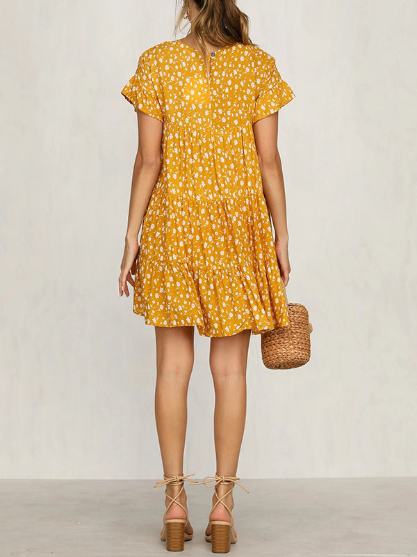 Boho-Blumenkleid mit Rüschenärmeln