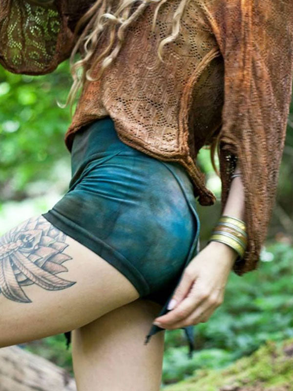 Retro gefärbte Patchwork-Shorts für Damen