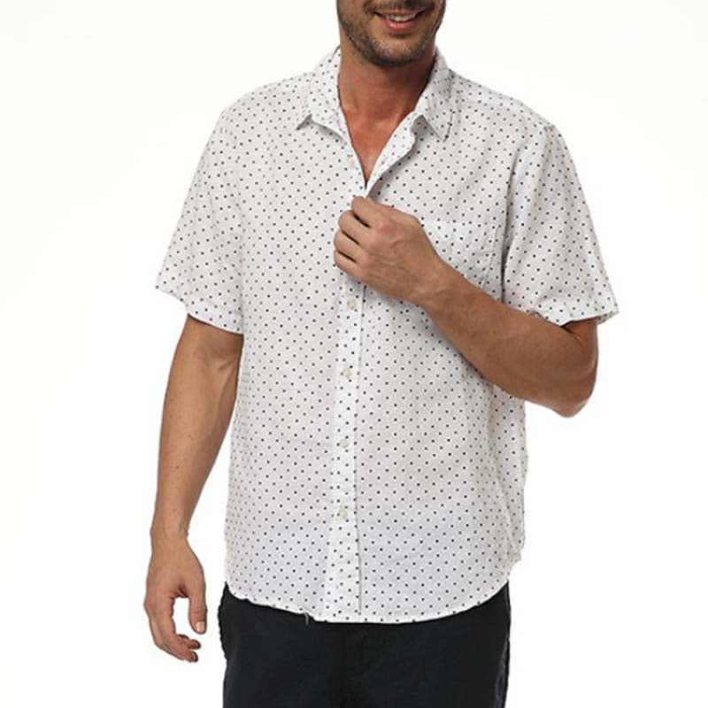 Vyriški madingi kvėpuojantys, patogūs polka dot marškiniai, pagaminti iš lino, trumpomis rankovėmis