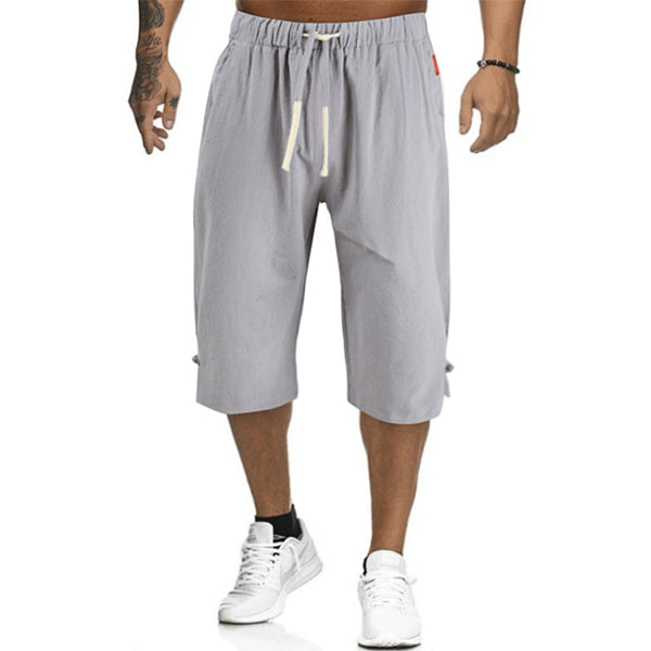 Lace-up trousers in cotton and linen for men