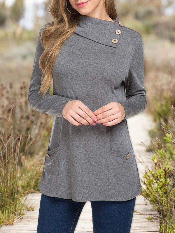 Top de bolsillo con botones y cuello irregular para mujer