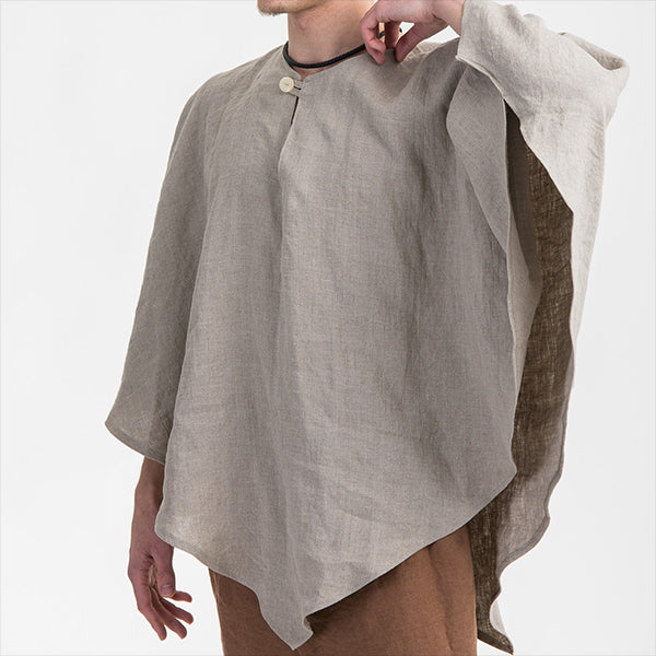 Herren einfarbiges unregelmäßig geschnittes Leinen-Poncho